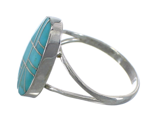 Southwest Turquoise Inlay Jewelry Genuine Sterling Silver Ring Size 6-3/4 AX85973